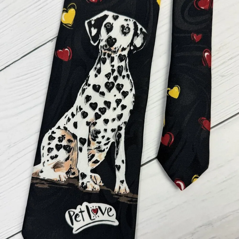 Pet Love‎ Hallmark Men's Necktie Tie Polyester Jacquard Dalmatian Dog Hearts EUC